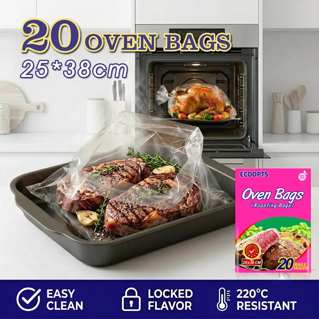 Oven Roasting Bags 20 Pcs, 25x38cm Turkey & Chicken Oven Bags, BPA-Free Heat-Resistant Cooking Bags, Ideal for Easy Meal Prep