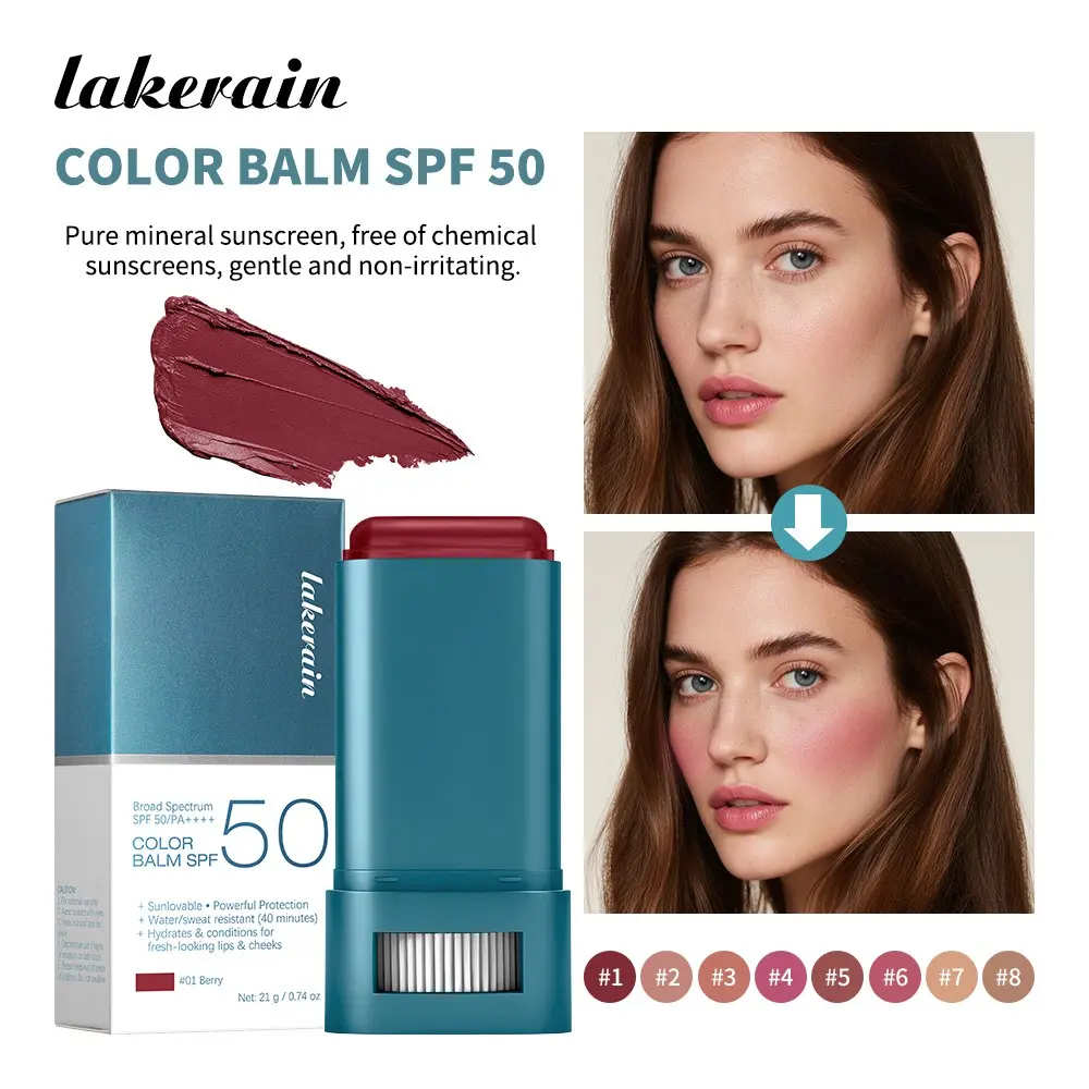 SPF 50 Tinted Balm for Lips & Cheeks, Water Resistant , Buildable Color, Hydrating & Non-Greasy, Multi-Use for Eyes, Ideal for Daily Wear & Outdoor, Makeup