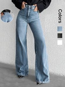 baggy pants for women, casual high waist wide leg jeans, comfortable stretch denim, trendy streetwear style, perfect for daily wear