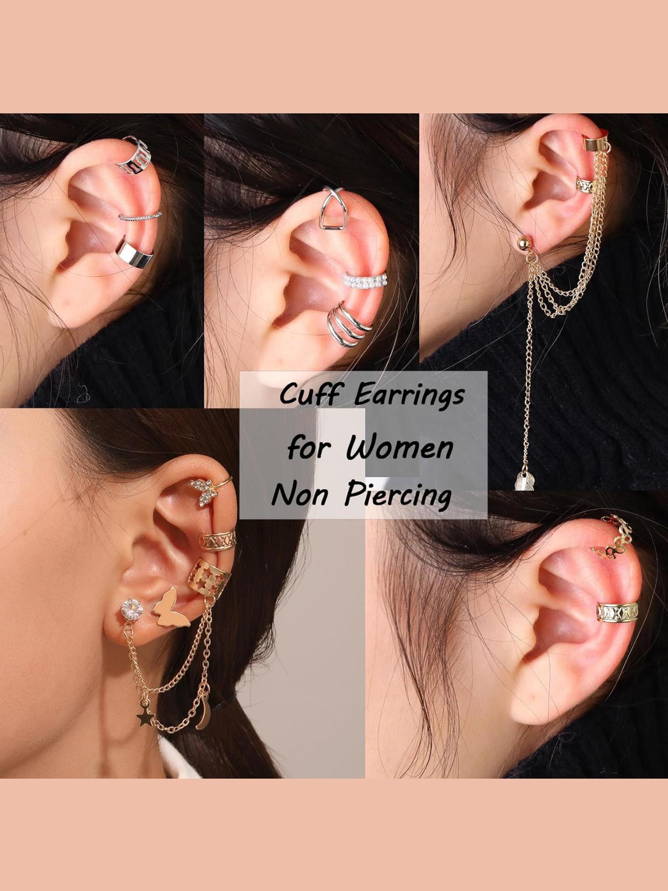 Fashion Ear Cuff Earrings, Non Piercing Earrings, Hypoallergenic Fake Earrings, Clip on Cartilage Earrings for Women, Statement Earrings, Trendy All-match & Exquisite Jewelry for Birthday Gift