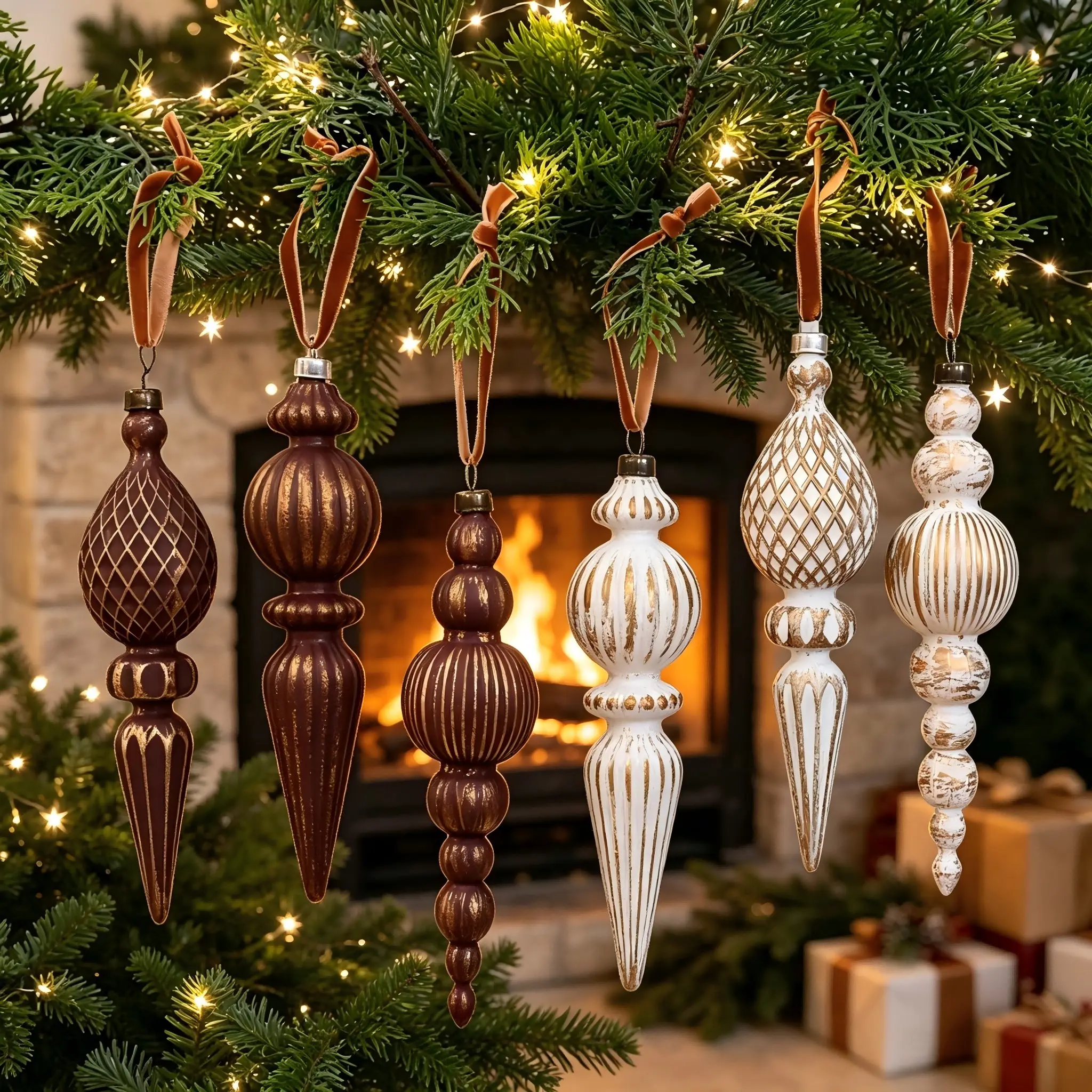 Vintage Conical Christmas Ornament, Retro Style Pendant, Unique Shape Eye-Catching, with Hanging Rope, Ideal for Christmas Tree, Window, Porch, Holiday Decor