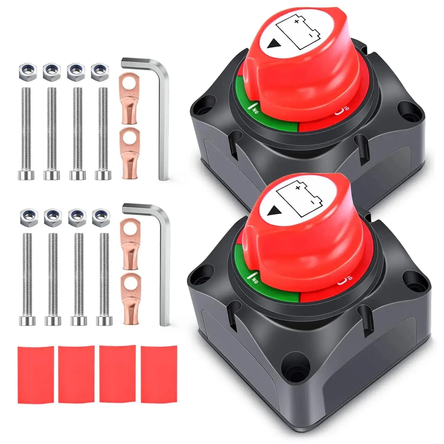 Nilight 2Pcs Sturdy 12V-48V DC Mountable Battery Disconnect Switch for Car, RV - 275A Current, 2x Copper Ring Terminals, 2x Heat Shrink Tubings, 4 Bolts, 1 Hex Wrench, ABS Plastic, Safety Insulation, Boats