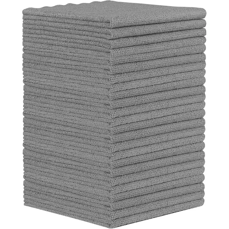 24-Pack Gray Microfiber Cleaning Cloths, 12 x 11 in Highly Absorbent Reusable Lint-Free Rags for Cars, Kitchen, House, Office, Dusting and Wiping