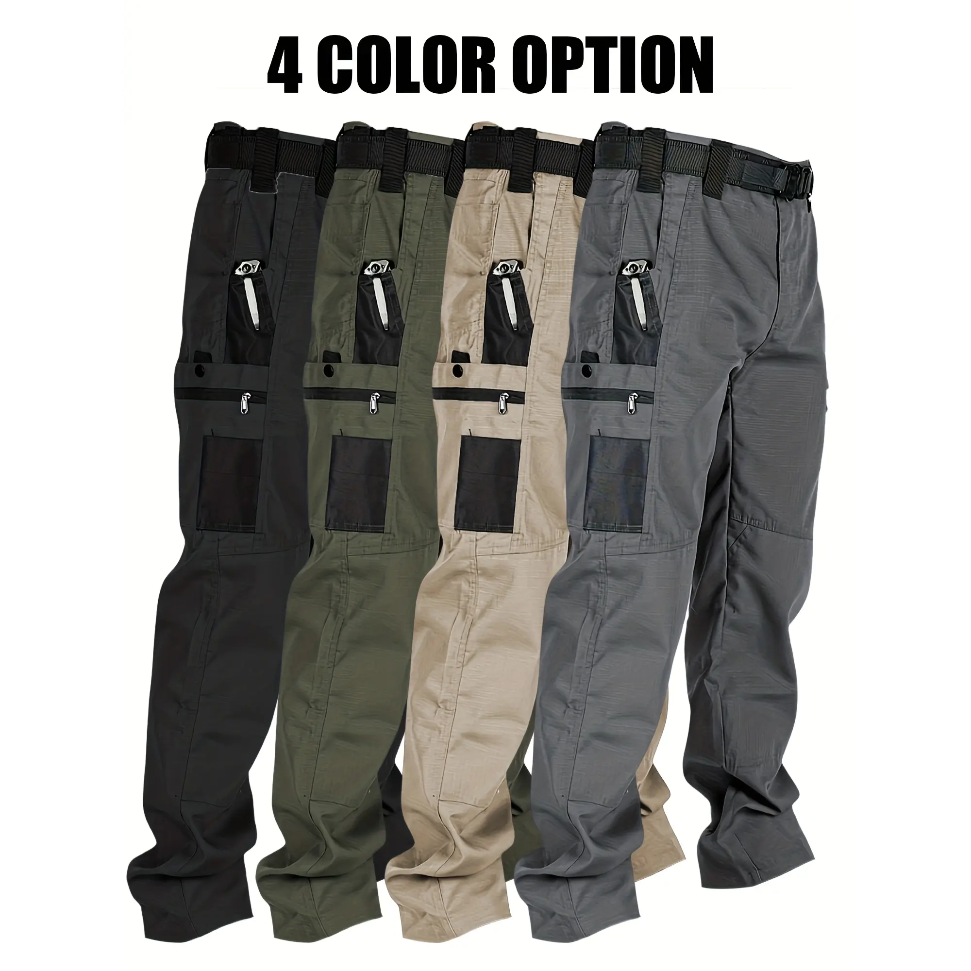 Men's Multi-Pocket Tactical Cargo Work Pants, 230g/m² Durable Fabric, Zipper Pocket Outdoor Hiking Trousers for Fishing, Camping, Work, Training & Spring/Fall Casual Wear**