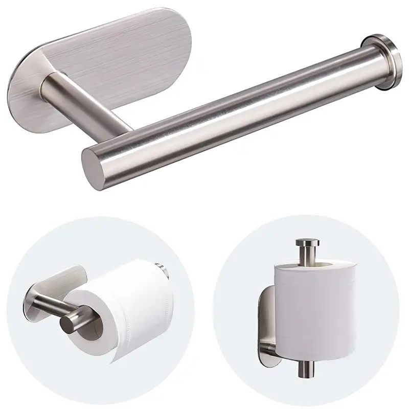 Self-Adhesive Toilet Paper Holder, Stainless Steel Rustproof Adhesive Mount Installation Toilet Roll Holder, No-drilling Efficient Paper Organizer for Kitchen, Bathroom Storage Solutions, Tissue Dispenser, Bathroom Organization, Bathroom Necessities