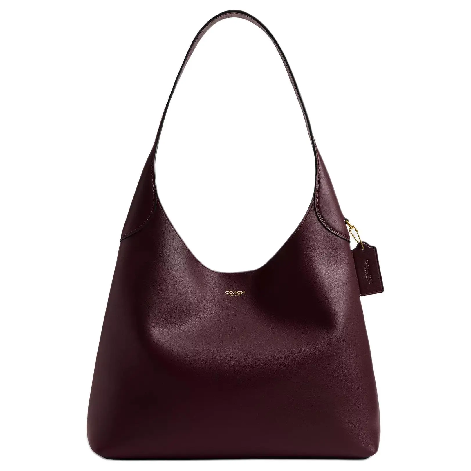 COACH Brooklyn 34 Leather Crossbody Bag for Women – Gold Foil Lettering, Medium Size, Burgundy