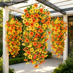 6pcs Artificial Dual-Color Hanging Flower Vines, + Bright, Wall Decor for Balcony, Fence, Store, Wedding, Party, Holidays
