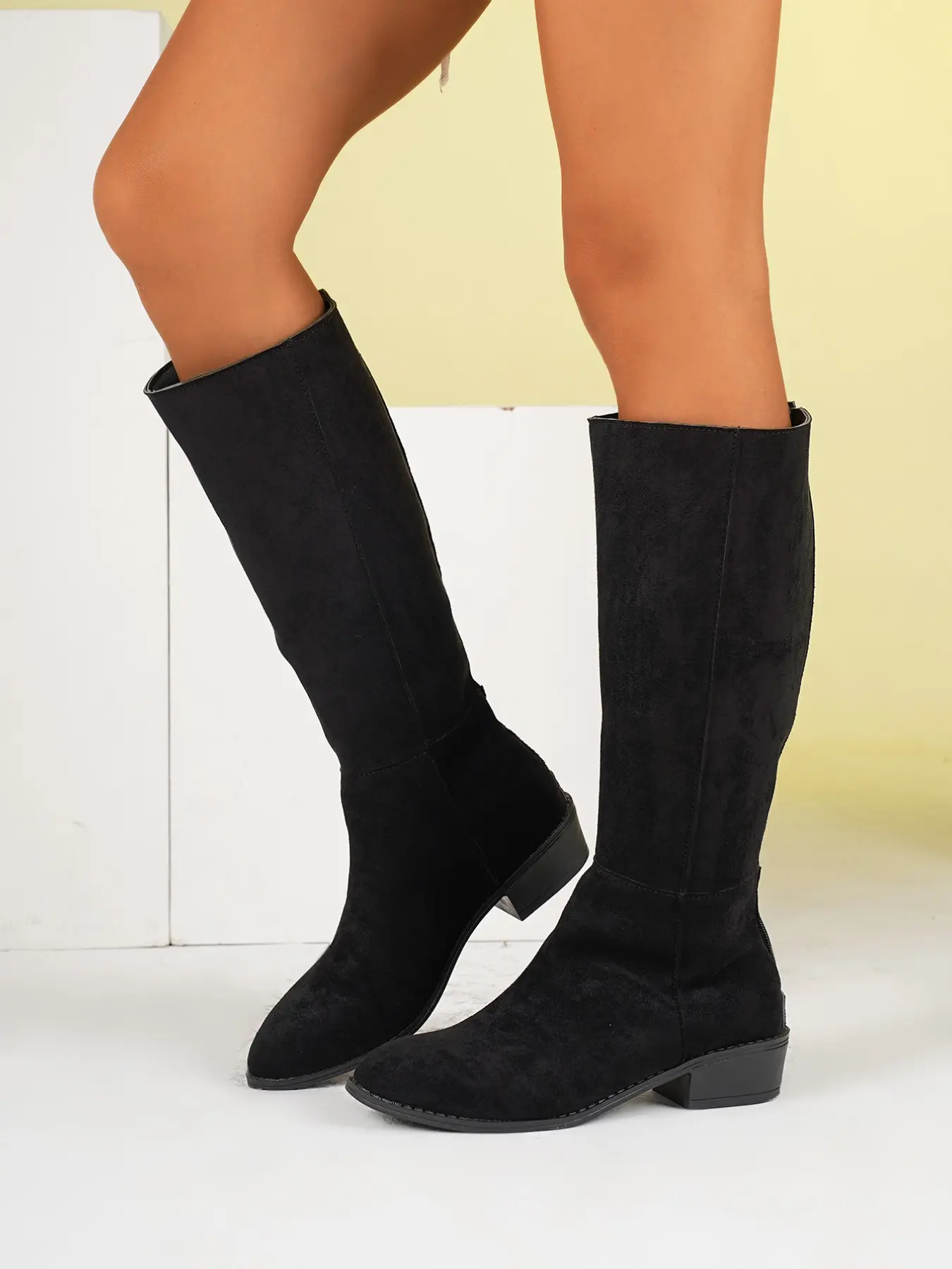 Women's New Minimalist Western Style Boots, Pointed Toe, Over-The-Knee, Cuban Heel, Round Toe, Rubber Sole, Fall & Winter Fashion
