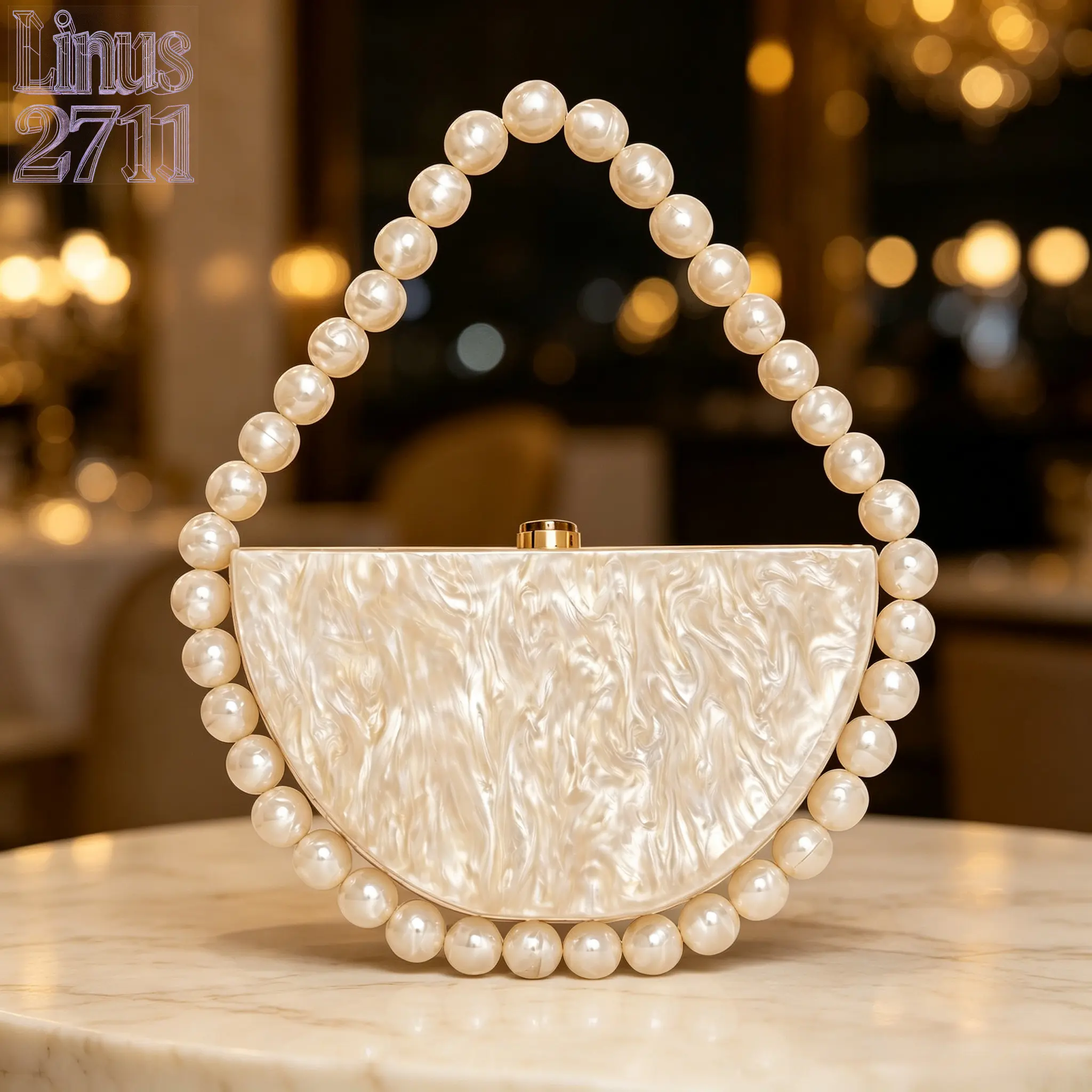 Vintage Semicircle Acrylic Evening Clutch Bag for Women, Shimmer Marbled Pearl‑Texture Handbag, Large Faux‑Pearl Handle Hard‑Shell Purse, Elegant Formal Party Wedding Cocktail Hand‑held Bag, Luxury Fashion Mini Dinner Shoulder Crossbody Bag for Ladies