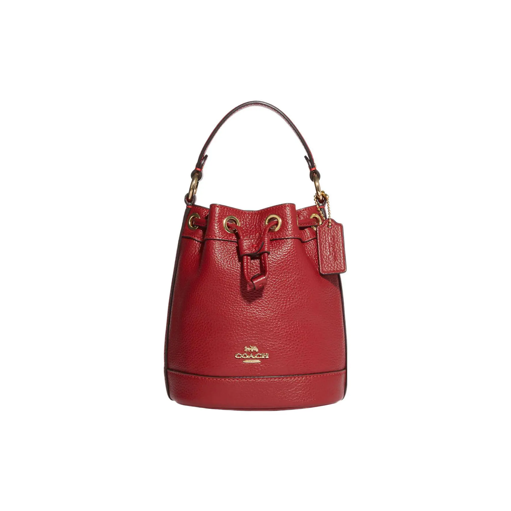 COACH Dempsey 15 Mini Tote Bag for Women – Pebbled Leather Drawstring Bucket Bag in Red