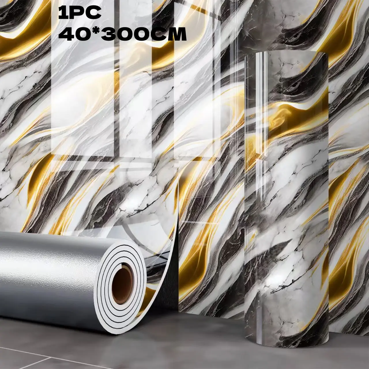 1 roll of thick 40*300CM marble floor and wall stickers - Peel-and-stick self-adhesive vinyl tiles, waterproof and easy to clean, luxurious marble design suitable for bathrooms, kitchens, living rooms, bedrooms, kitchen splashbacks, bathroom upgrades, mod