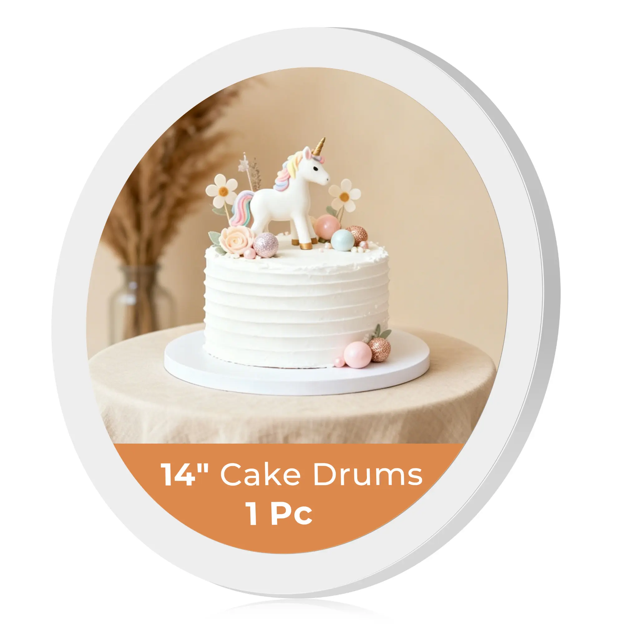 Kootek Cake Boards 14 Inch Round, 1/2 Inch Thick Cake Drum, Sturdy Corrugated Cardboard Base, Base para Pastel, White, 1 Pack