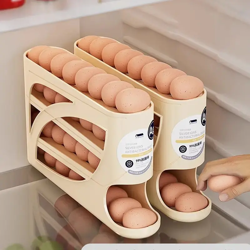4-Tier Automatic Rolling Plastic Egg Dispenser Rack Holds 28 Eggs, Multi Scene Egg Storage Organizer For Refrigerator, Countertop And Kitchen Cabinet, Space Saving Sturdy Storage Tray