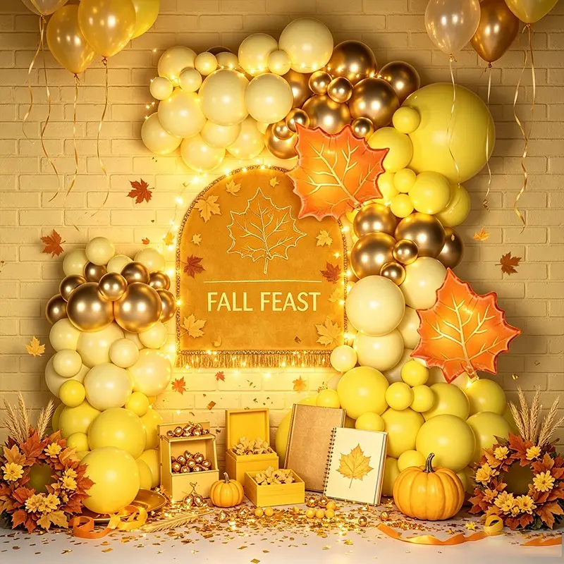 Golden Thanksgiving Balloon Garland Kit, 104pcs Latex Balloons, Maple Leaf Design, Party Decor, Photo Backdrop, Balloon Decorations Kit