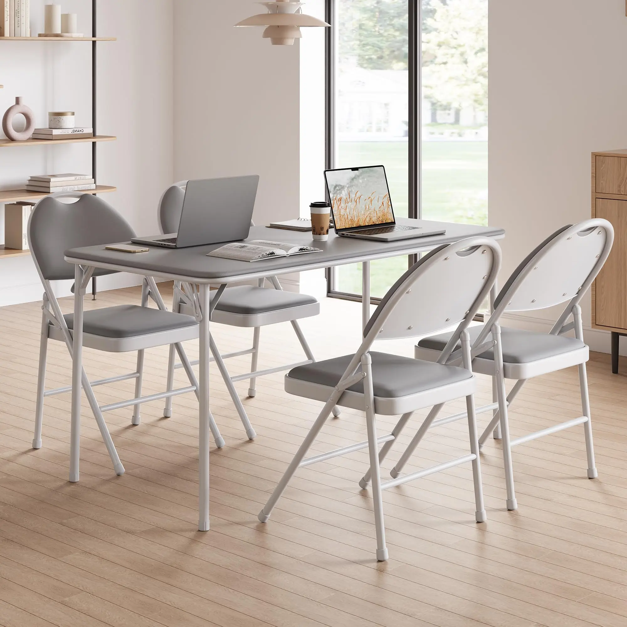 GARVEE 4-Pack Folding Seating, Indoor Furniture Chairs with Thick Padded PU Cushions, Durable Fully Padded Portable Stackable Commercial Seats, Chair With Cushions, Durable Seating