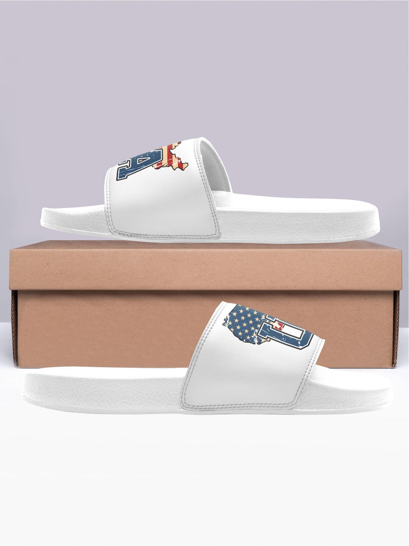 Men's Fashionable Random American Flag Print Slides, Casual Comfortable Durable Slides for Summer, Lightweight Breathable Slides for Beach & Streetwear, Footwear, Lightweight Slipper