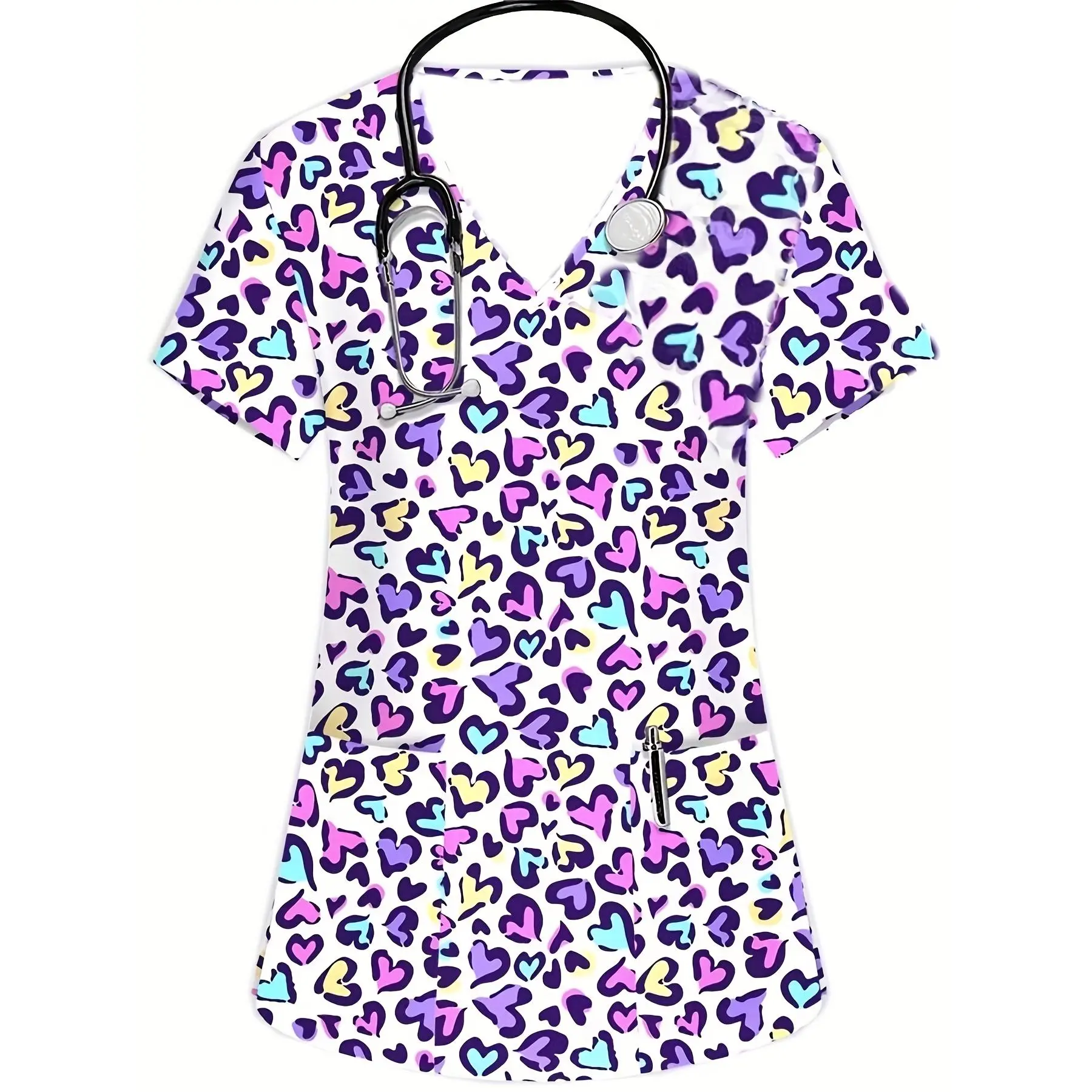 Casual Comfortable Breathable Women'S V-Neck T-shirt Nurse Uniform,Scrubes Top With Pockets