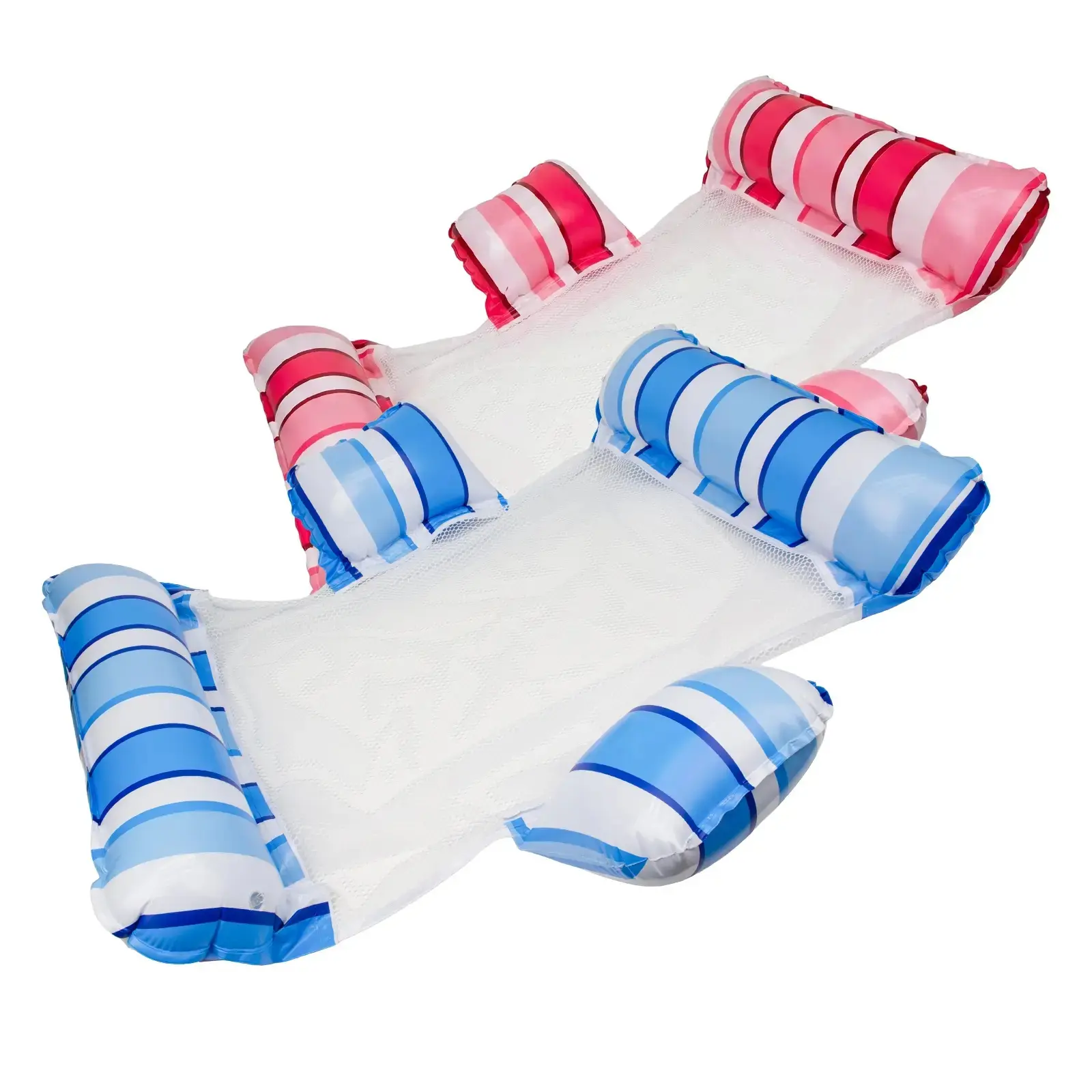 2 Pack 4 in 1 Pool Float Hammock, Multi-Purpose Adult Water Floating Lounge Chair, Thick Non-Sticky Durable PVC Water Hammock Float, White Striped