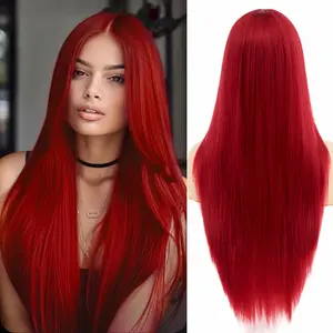 Red Wigs for Women Long Straight Red Wig Middle Part Synthetic Cosplay Wig No Lace Nature Looking Girls Red Costume Full Wigs