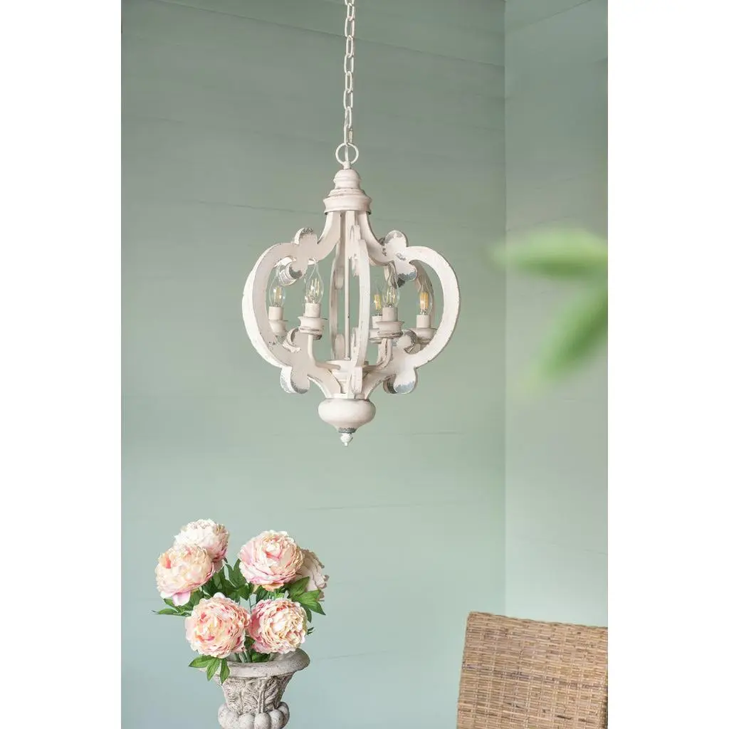 Nokaa French Country 6-Light Wood Chandelier, Farmhouse Pendant Light Fixture with Adjustable Chain for Kitchen Foyer Hallway Entryway Dining Room Living Room, Bulb Not Included, Beige Finish
