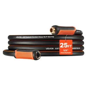VEVOR Garden Hose, 25 ft 5/8" Heavy Duty 4-Layer Rubber Water Hose, 150PSI Working 600PSI Burst, Flexible Non-kink Outdoor Waterhose with 3/4" Fitting, Lightweight Hoses for Gardening Cleaning