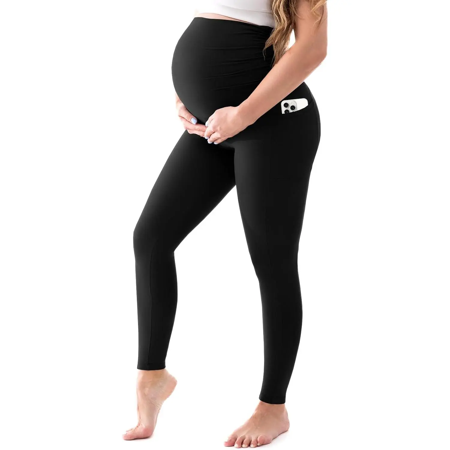 Women's Maternity Leggings with Pockets Over The Belly,Pregnancy Yoga Pants Activewear Workout Leggings