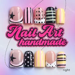 Y2K Square Nails, 10 Fingers Per Set, Handmade, XS-S-M-L Sizes, Perfect for Parties, Dates, Gifts, Includes Glue, Pusher, File