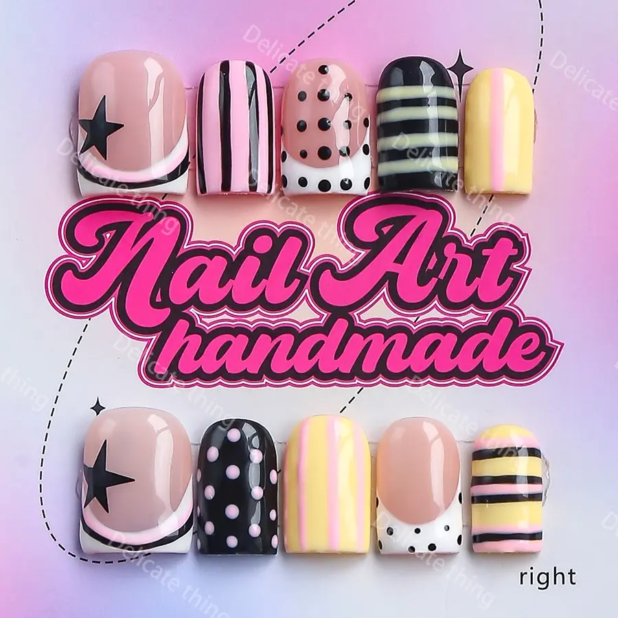 Y2K Square Nails, 10 Fingers Per Set, False Nail Set, Fake Nails, Handmade, XS-S-M-L Sizes, Perfect for Parties, Dates, Gifts, Includes Glue, Pusher, File