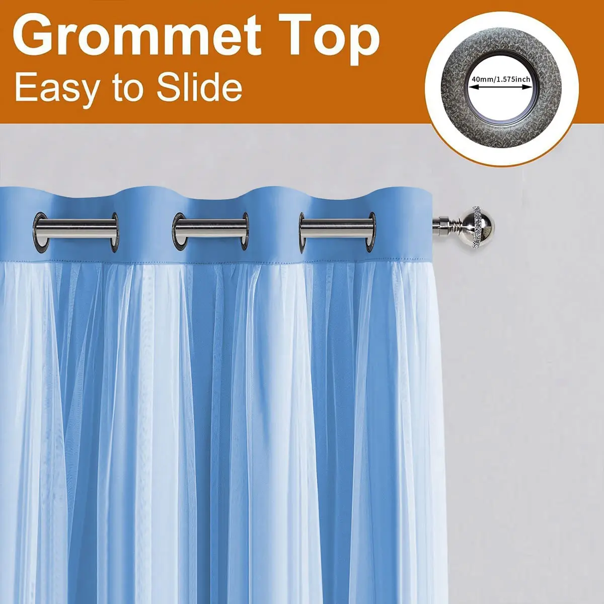2pcs Sky Blue Dual Layer Perforated Sheer Window Curtains, Nordic Style, Easy Install Privacy Curtain for Bedroom Living Room Balcony Door, Soft Light Blocking