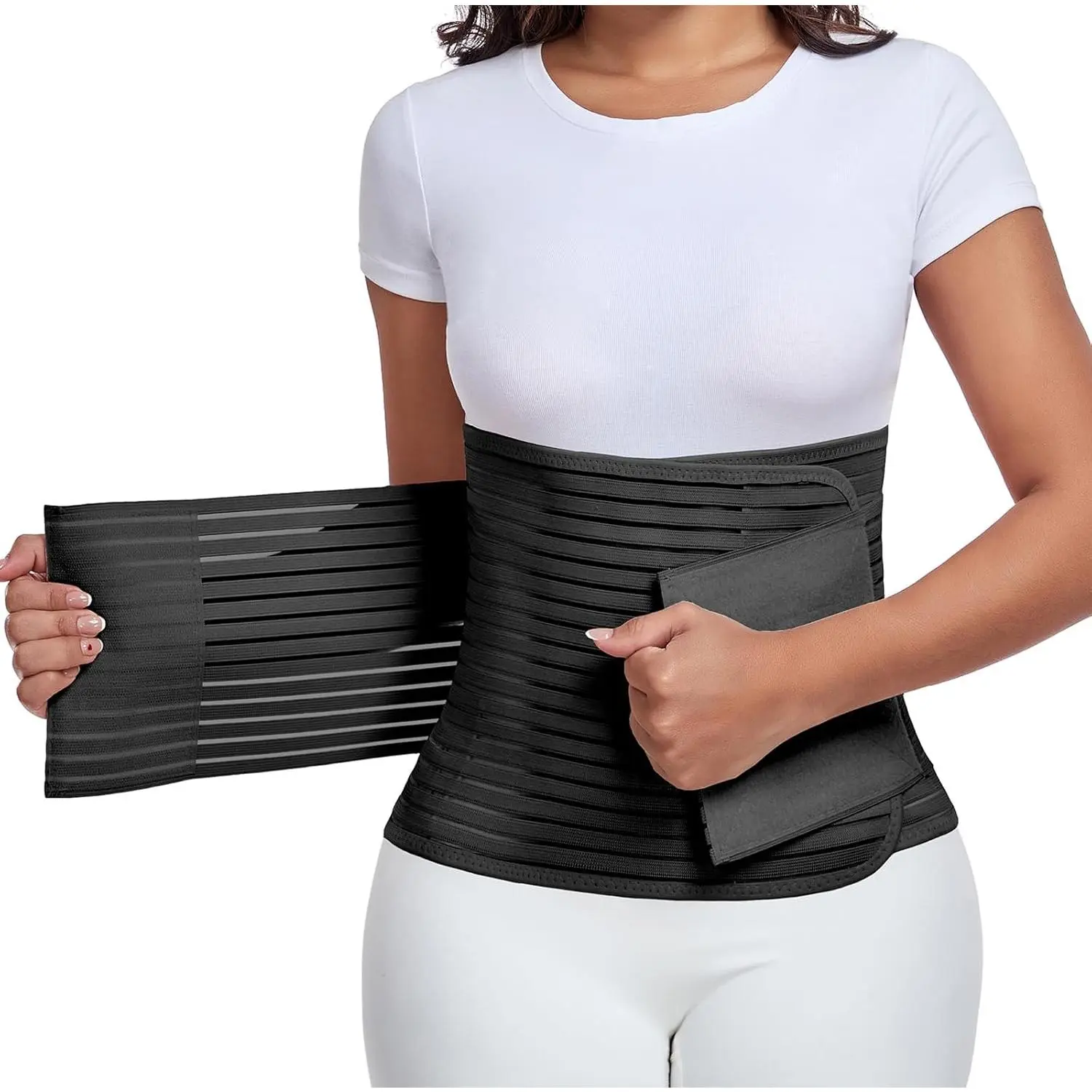 Postpartum Post-Surgery Abdominal Support Binder, Recovery Belt for C-section, Vaginal Delivery & Hysterectomy, Hernia Support Wrap, Black, M Size