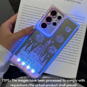 Voice-activated light-up fireworks castle phone case, personalized unique incoming call light design, for Samsung Galaxy S24/S25/S26/S24U/S25U/S26U/S26PlusA35/A36/A55/A56, fashionable protective case, unique design suitable for daily use, protective shell