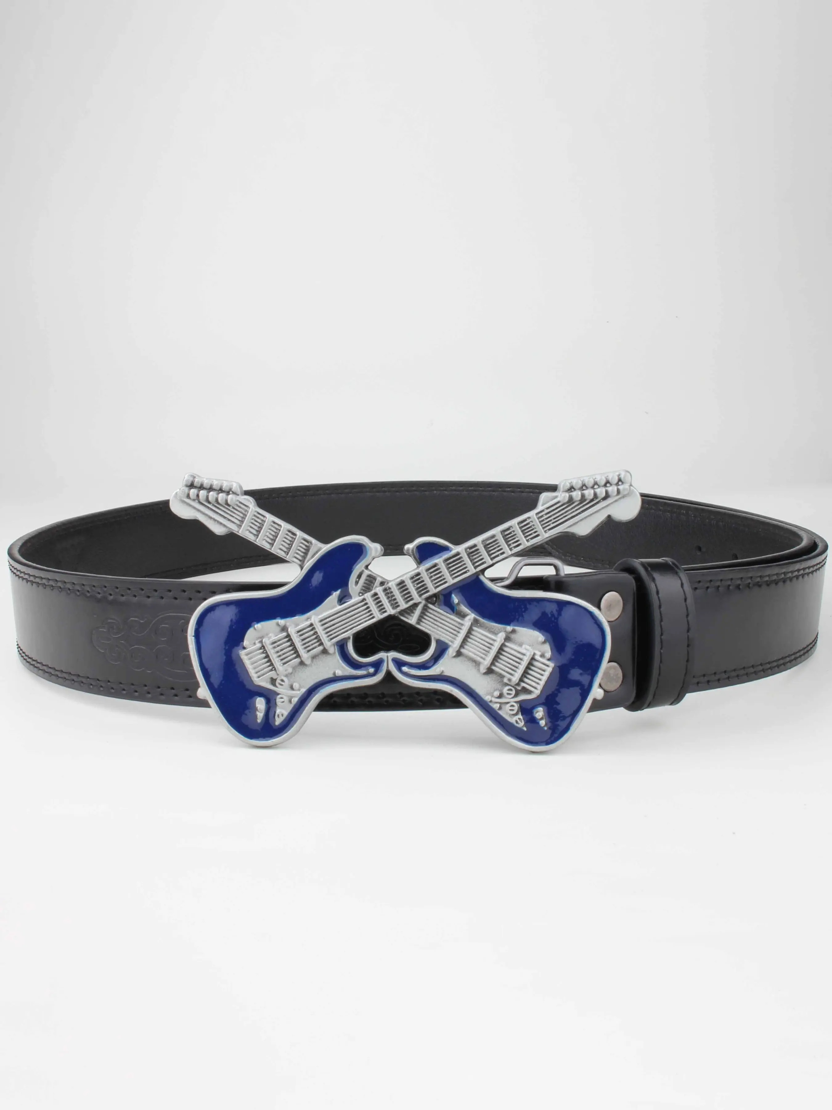 Rockabilly Dual Guitar Metal Buckle Music Festival Belt, Punk Style Waistband, Unique Accessory for Rock Fans, Durable Design