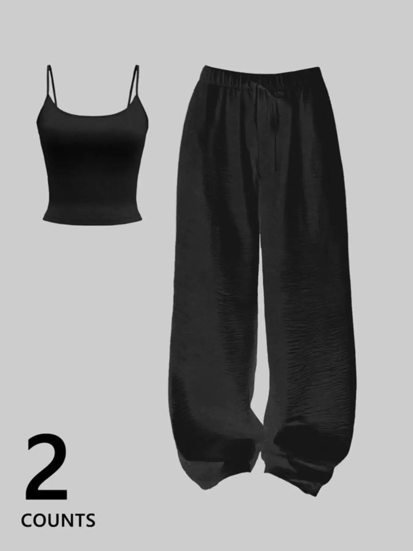 Women's Strapless Bodysuit and Drawstring Wide Leg Pants Set, Slim Fit Short Bodysuit + Elastic Waist Wide Leg Pants, Y2K Style Casual Trend