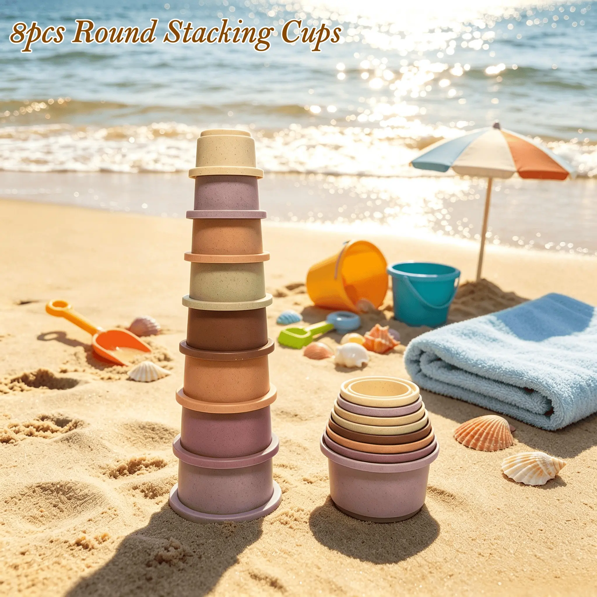 8pcs Colorful Round Stacking Cups -, Stacking Game, Random colors, Suitable for Bath Time, Beach Play & Water Activities, Perfect Gift for Christmas/Halloween/New Year/Birthdays