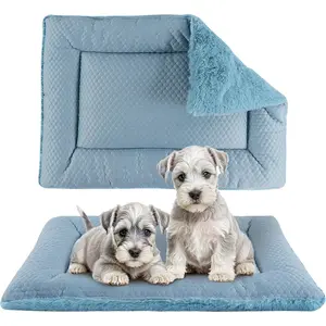 Dog Bed Mat, Crate Pad Reversible,Soft Kennel Pad, Washable Dog Crate Mat (Cool and Warm),Pet Sleeping Mattress for Small Medium Dogs XB009 (24''x18'',Blue)Gift.