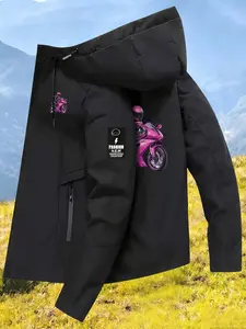 Women's Hooded Windbreaker Jacket Double sided Pink Motorcycle Print Jacket Two Color Options Hooded Loose All Season Warm Jacket Ideal for Daily Commute Hiking Climbing Wear Skin Friendly Breathable Machine Washable Plussize