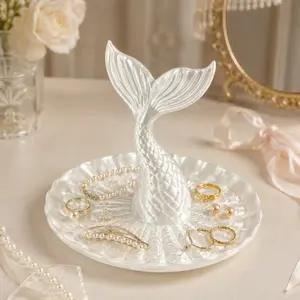 Mermaid Tail Jewelry Organizer Tray, Ocean Shell Style Ring Earring Necklace Display, Perfect for Home Decor and Gifts