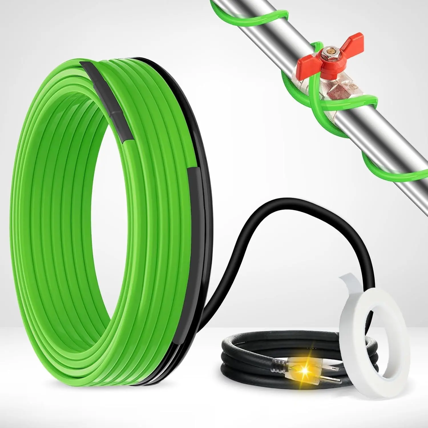 12ft Heat Tape for Water Pipes Self Regulating Heating Cable 120V | Heat Trace for Pipes Freeze Protection, Electric Heater Tape for Metal & Plastic Pipes, Keeps Water Flowing at -40°F, 5W/ft