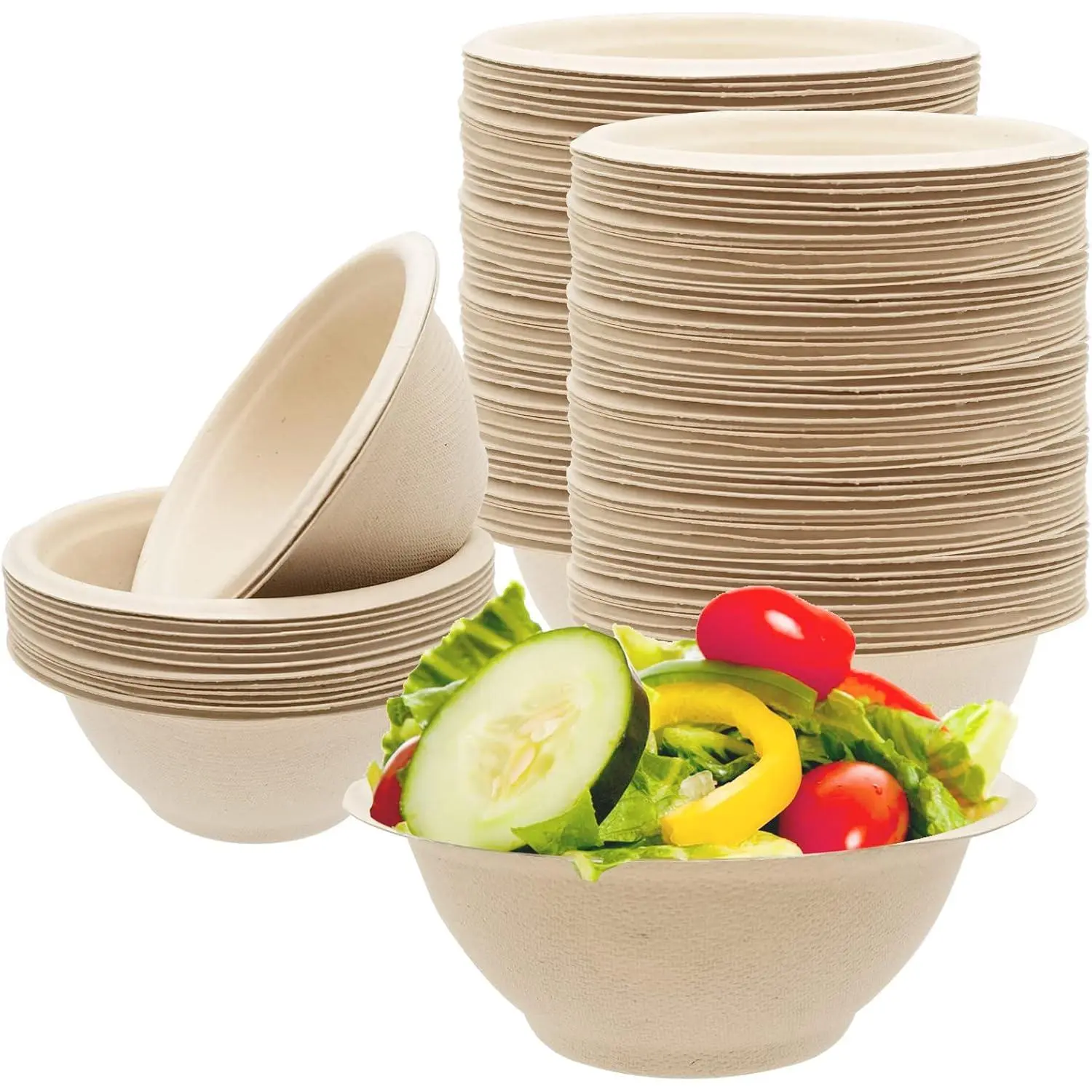 100 Pack 8oz Compostable Paper Bowls,Heavy-Duty Disposable  Bagasse Bowls, Soup Bowls,,Heat Resistant,for Ice Cream,Salad,Soup,Snack,Dessert,Pasta,Hot or Cold Use