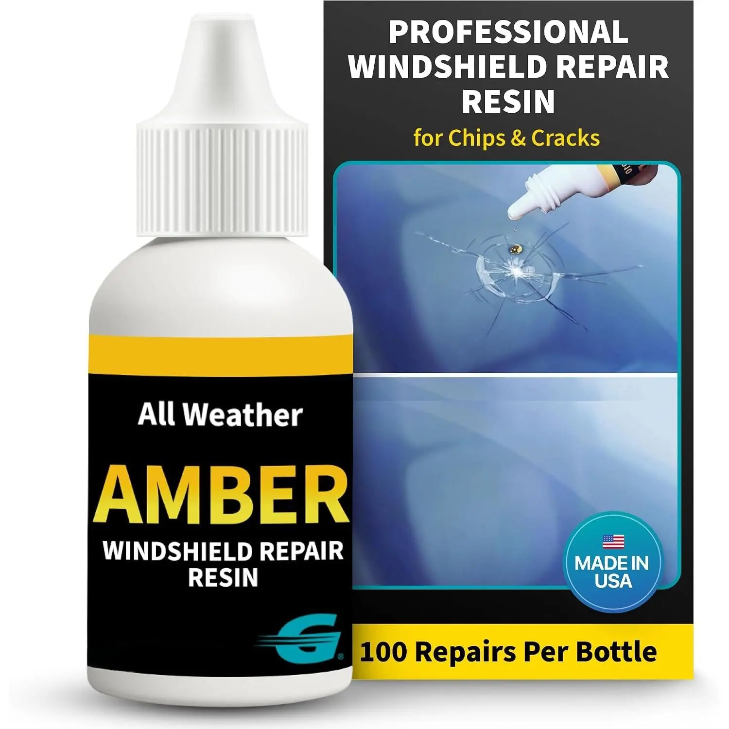 Windshield Repair  – Liquid Auto Windshield Chip Repair Kit for Glass Crack &  –  Tint for Reduced Visibility – -Weather Liquid  with Zoom Injector & UV Curing Lights