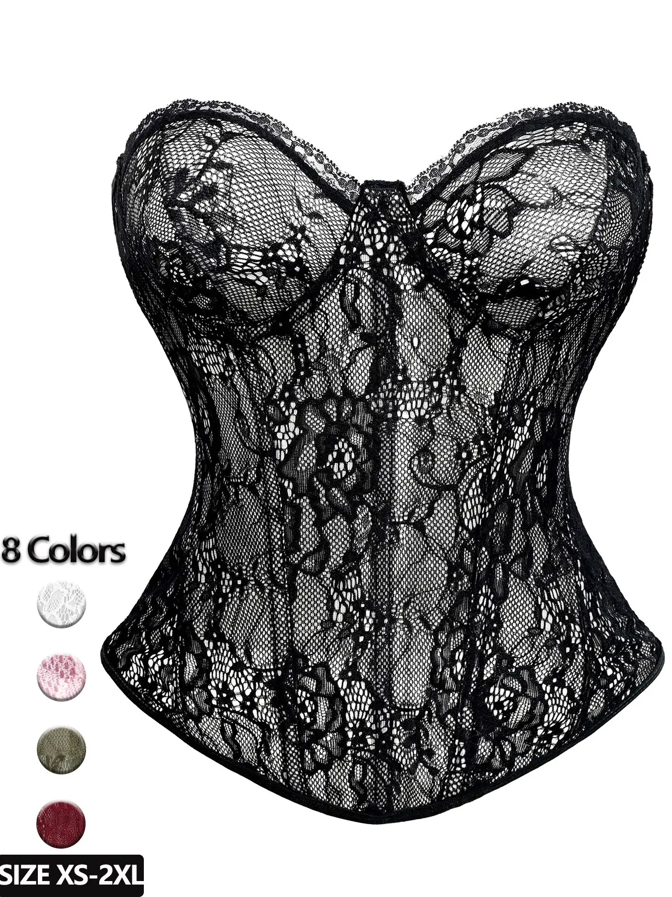 Women's Lace Underwear Corset Top, Floral Pattern, Casual Style, Adjustable Tie Back Design, Available in Multiple Colors, Perfect for Parties