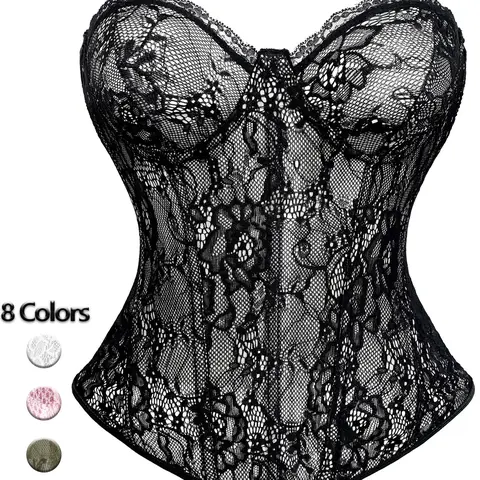 Women's Lace Underwear Corset Top, Floral Pattern, Casual Style, Adjustable Tie Back Design, Available in Multiple Colors, Perfect for Parties, Lace Up Corset