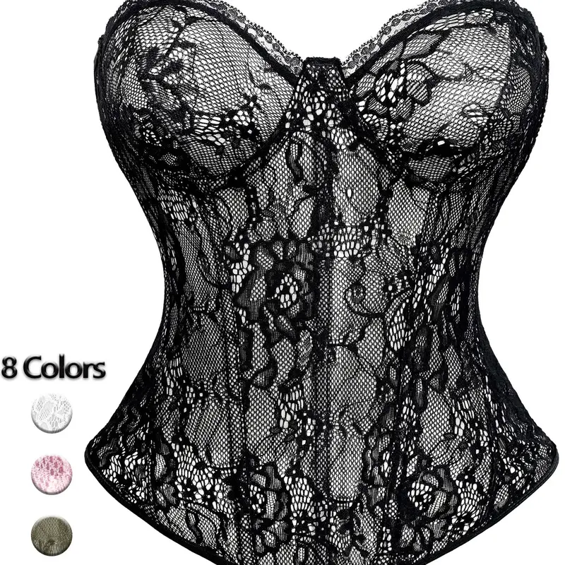 Women's Lace Underwear Corset Top, Floral Pattern, Casual Style, Adjustable Tie Back Design, Available in Multiple Colors, Perfect for Parties, Lace Up Corset