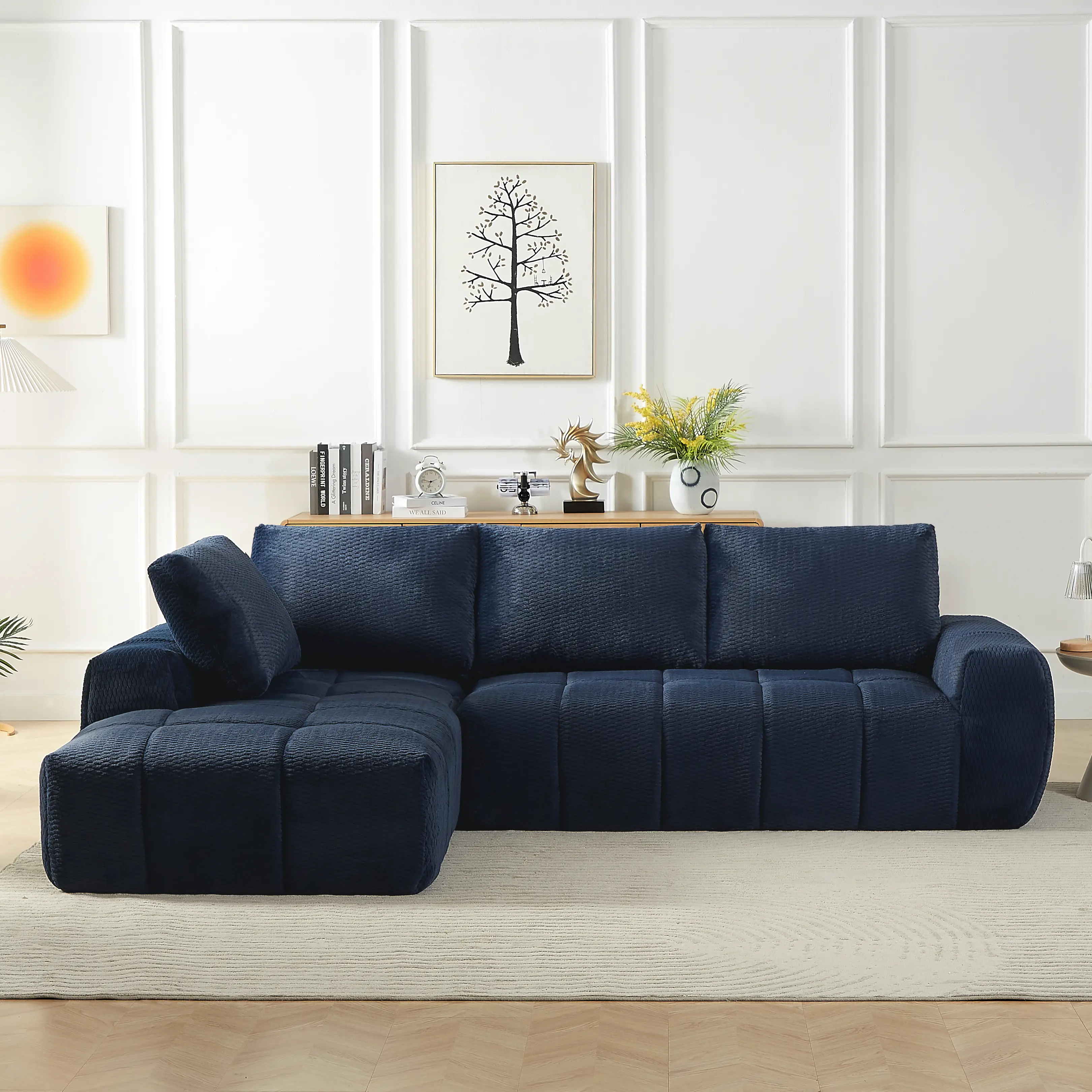 ARCH Faux Fur L-Shape Luxury Sectional Oversized Sofa with Sleeper, Minimalist Design Comfy Couch for Living Room, Apartment, Reception, No Assembly Required, Multiple Color Options, Living Room Furniture for Apartment, Lounge, Family Room
