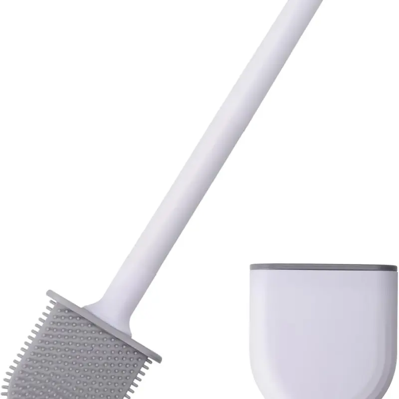 Long Handle Silicone Toilet Bowl Brush - Wall-Mounted Space-Saving, Anti-Roll, Anti-Drip, Won’t Damage Traditional Fixtures, Ideal for RV Cleaning, Designed by RVers (With Handle Toilet Brush & Plungers)