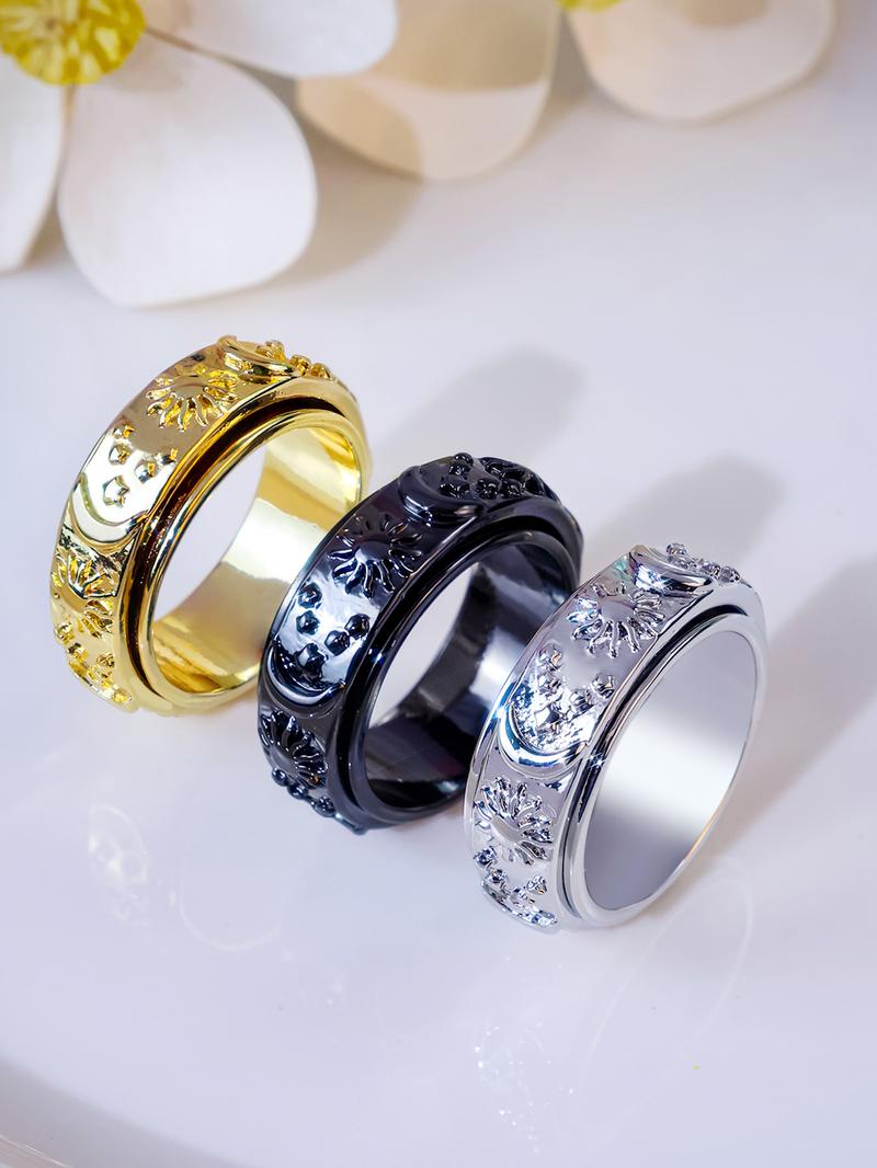 Sun & Moon & Star Design Ring, Stainless Steel Rotating Anxiety Rings, Fashion Jewelry Accessories for Men & Women
