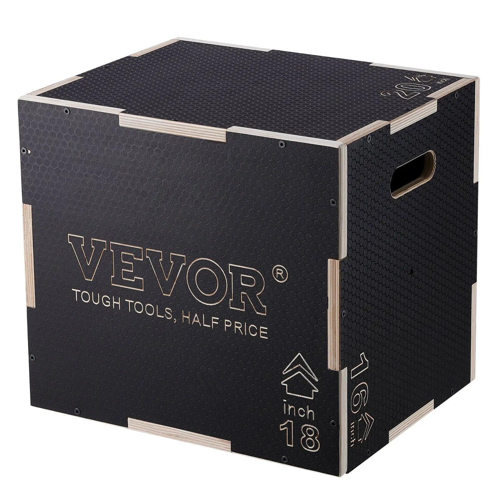 VEVOR 3 in 1 Plyometric Jump Box, 20/18/16 Inch Wooden Plyo Box, Platform Jumping Agility Box, Anti-Slip Fitness Exercise Step Up Box for Home Gym Training, Conditioning Strength Training, Black