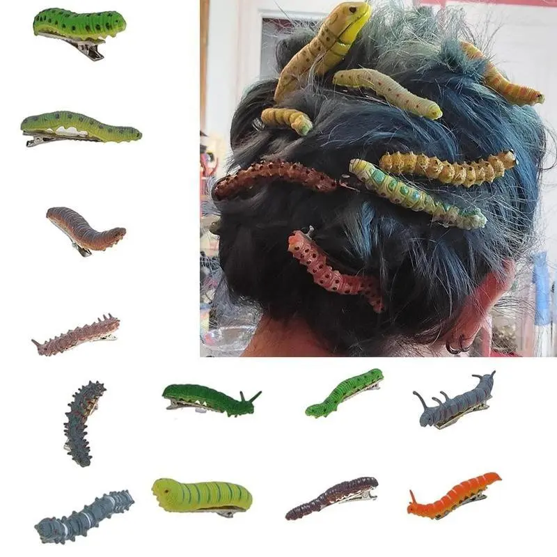 Halloween Horror Makeup Party Costume Headbands Set, 12 Pcs 3D Hand-Drawn Caterpillar Crawling Bug Duckbill Clips, Fun Atmosphere Accessories