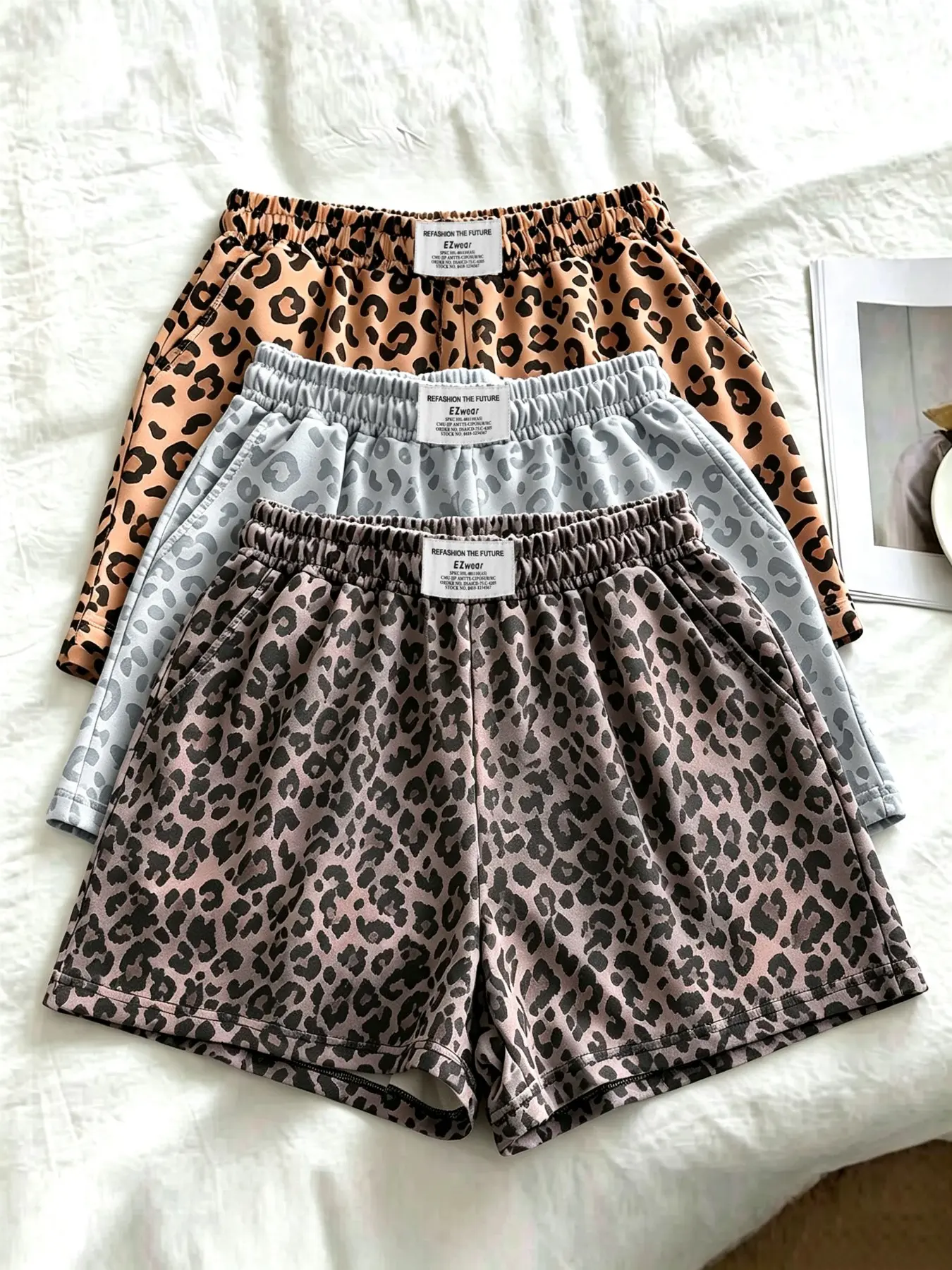 3-Pack Women's Leopard Print Shorts, Elastic Waist, Pocket Design, Soft Fabric, Casual Loose-Fit, Street Style, Home & Leisure