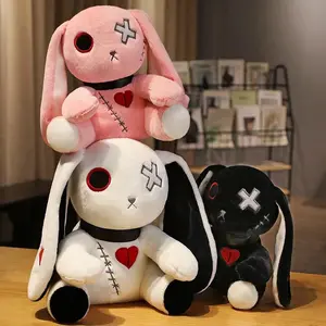 1pc Creepy Goth Bunny Plush Crazy Rabbit Plushie Toys, Spooky Gothic Bunny Stuffed Animal Cute Horror Dreadful Bunny Doll, For H